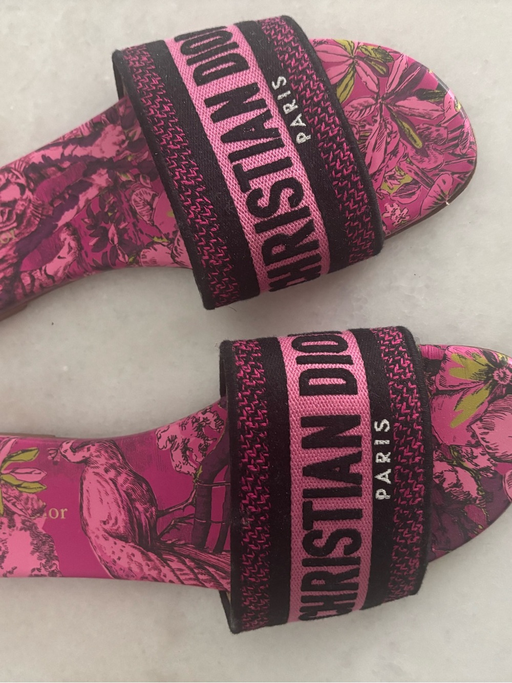 Dior Pink Floral Slide Sandals